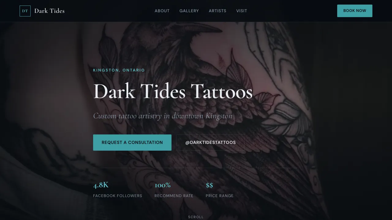 Concept homepage for Dark Tides Tattoos