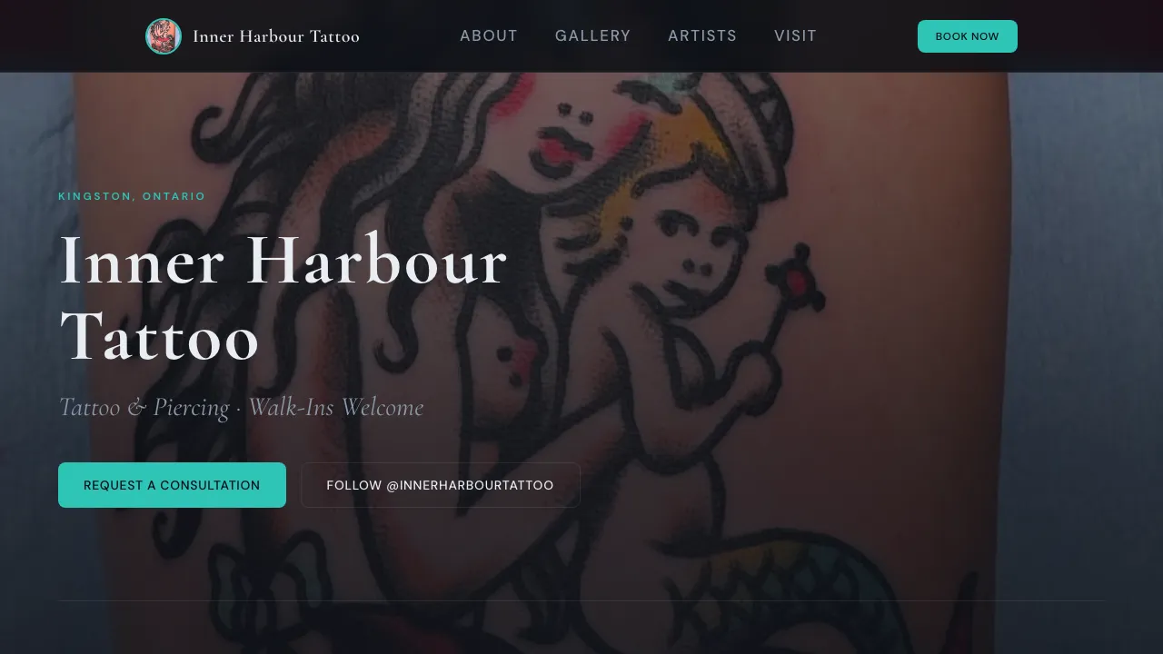 Concept homepage for Inner Harbour Tattoo