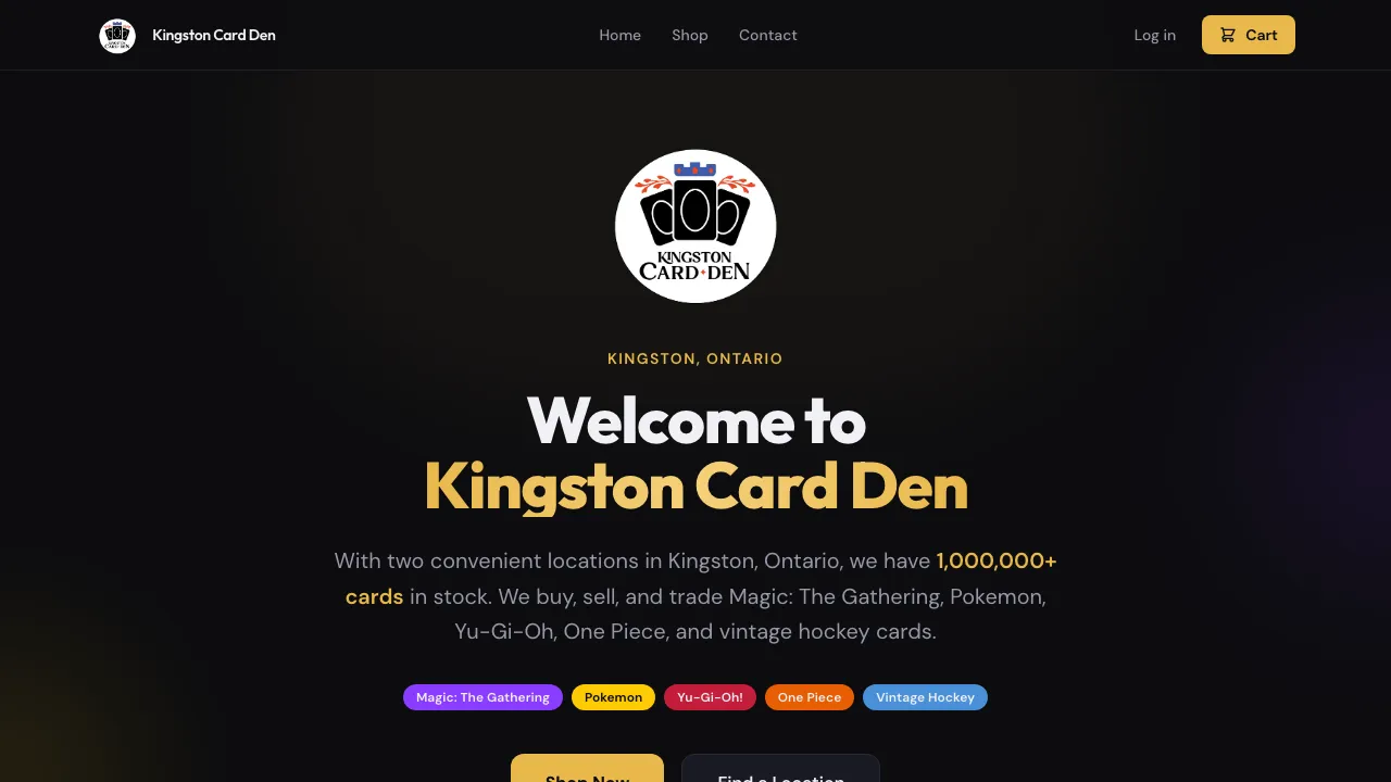 Concept homepage for Kingston Card Den