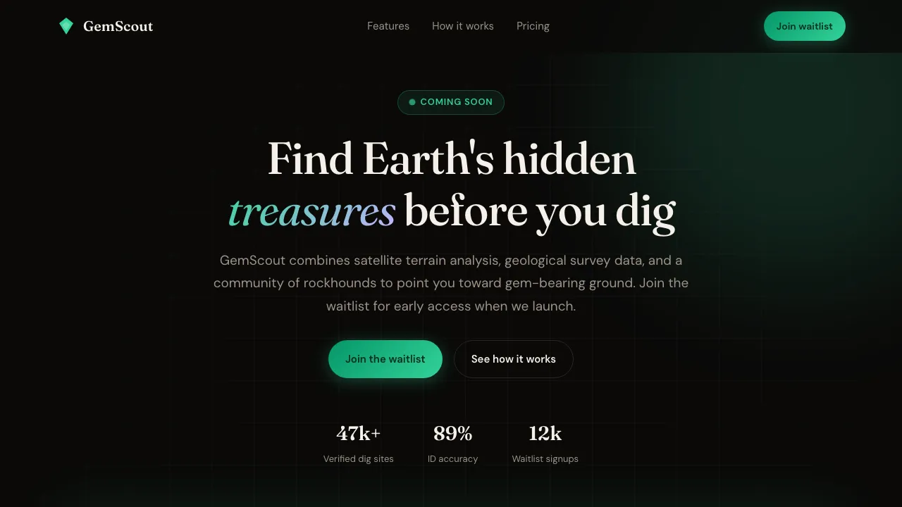 Homepage of GemScout