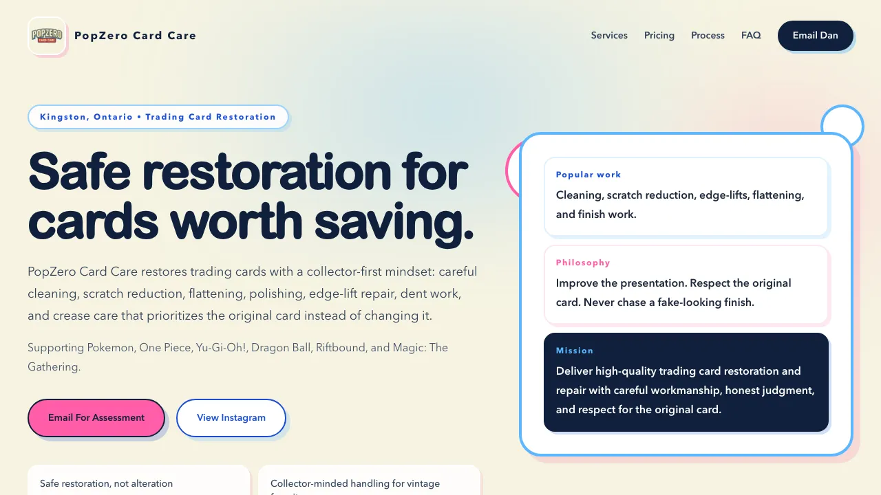 Homepage of PopZero Card Care